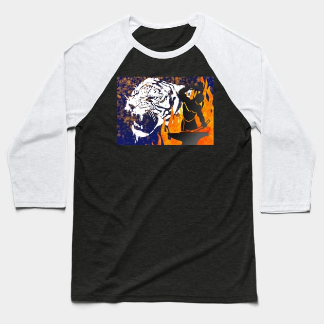 Tiger and flames Baseball T-Shirt by Shyflyer